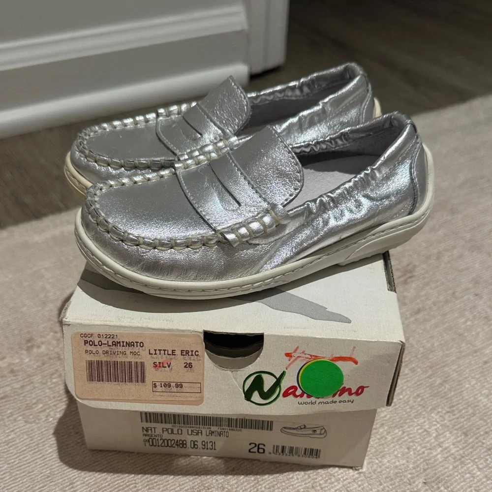 Naturino Silver Metallic Kids Penny Loafers